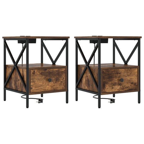 vidaXL Cabinet de chevet 2 Pièces Chêne fumé 41.5 x 40.5 x 55 cm