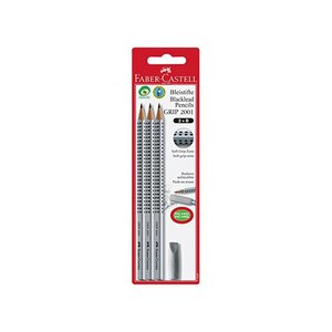 Blister Crayons Grip 2001 B 3x + 1 Gomme FABER-CASTELL