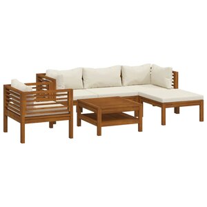 vidaXL Salon de jardin 6 Pièces avec coussin crème Bois d'acacia solide
