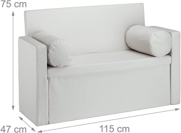 Banc dossier 2 places banquette coffre de rangement pliable assise pratique pliant 115 cm crème 13_0000374_2