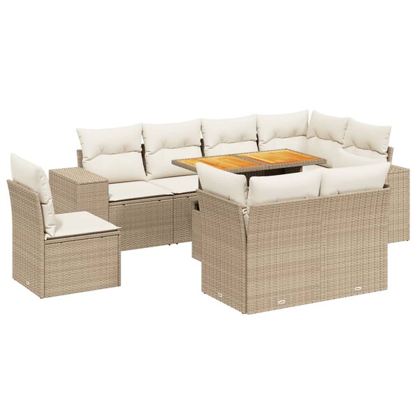 vidaXL Salon de jardin avec coussins 9 Pièces beige résine tressée