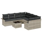 vidaXL Ensemble de canapés de jardin 9 pièces avec coussins gris clair en poly rattan