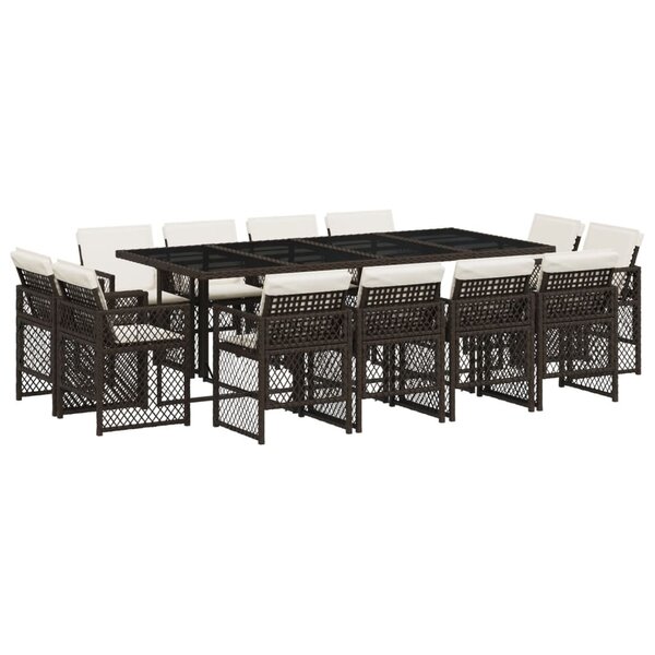vidaXL Ensemble à manger de jardin avec coussins 13 Pièces marron rotin