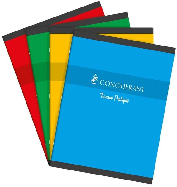 Cahier de TP 17x22cm 64p 70g/90g Grands Carreaux/Uni Blanc Coloris aléatoires x 20 CONQUÉRANT