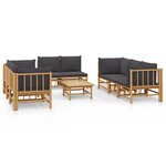 vidaXL Salon de jardin 9 Pièces avec coussins gris foncé bambou