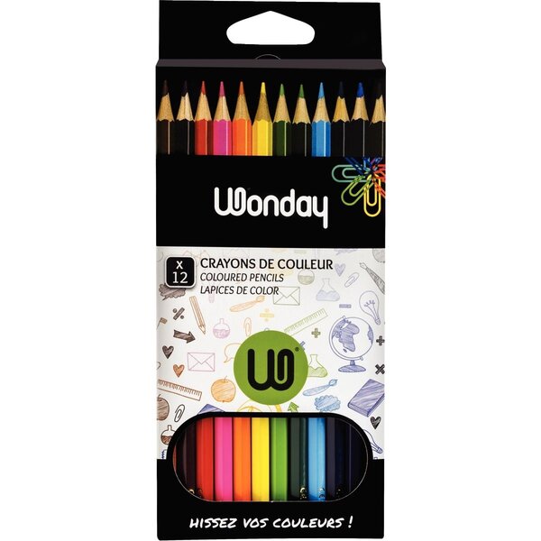 Boîte de 12 crayons de couleurs assorties 18 cm WONDAY