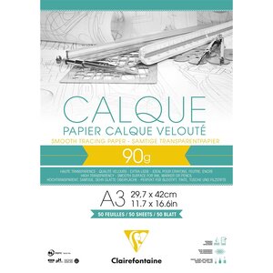 Bloc calque supérieur encollé A3 50 feuilles 90/95g CLAIREFONTAINE