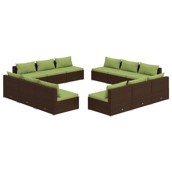 vidaXL Salon de jardin 12 Pièces avec coussins Résine tressée Marron