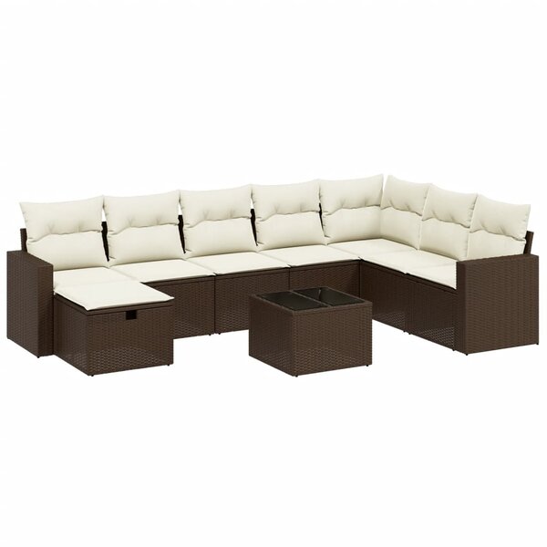 vidaXL Salon de jardin avec coussins 9 Pièces marron résine tressée