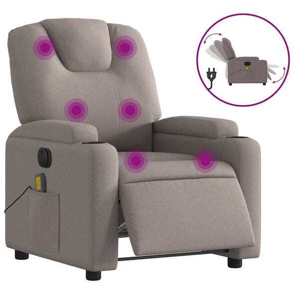 vidaXL Fauteuil de massage inclinable électrique Taupe Tissu
