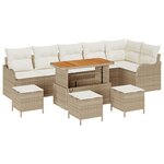 vidaXL Ensemble de salon de jardin de 10 pièces de avec coussins beiges en poly rotin et acacia