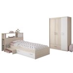 PARISOT Chambre enfant complete - Tete de lit + lit + armoire - Style contemporain - Décor acacia clair et blanc - CHARLEMAGNE