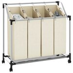 vidaXL Trieuse à linge avec 4 sacs Crème Acier