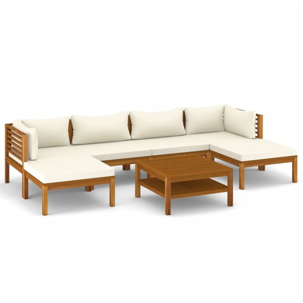 vidaXL Salon de jardin 7 Pièces avec coussin crème Bois d'acacia solide