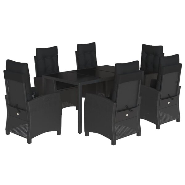 vidaXL Ensemble à manger de jardin coussins 7Pièces Noir Résine tressée