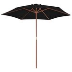 vidaXL Parasol de jardin avec mât en bois noir 270 cm