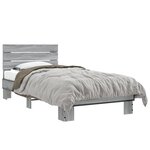 vidaXL Cadre de lit sonoma gris 75x190 cm bois d'ingénierie et métal