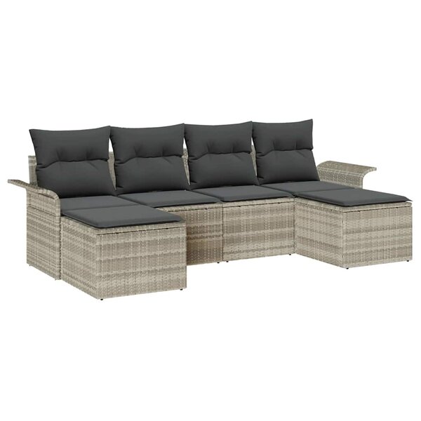 vidaXL Ensemble de canapé de jardin 6 Pièces Gris clair Poly rotin