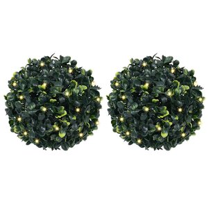 vidaXL Boules de buis artificielles avec lumières LED 2 Pièces vert 22 cm