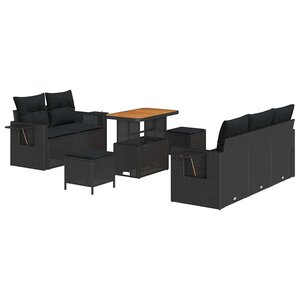 vidaXL Ensemble de canapé de jardin 8 Pièces Noir polyrotin