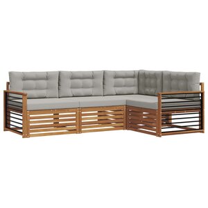 vidaXL Ensemble de canapés d'extérieur 4 pc Gris Naturel et Clair