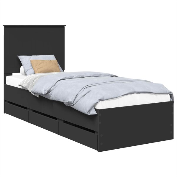 vidaXL Cadre de lit avec tiroir Noir 75 x 190 cm Bois Ingénierie