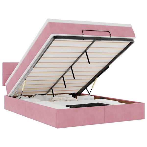vidaXL Cadre de lit ottoman avec matelas rose 140x190 cm velours
