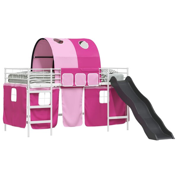 vidaXL Lit mezzanine pour enfants Blanc et rose 99 5 x 200 cm Métал
