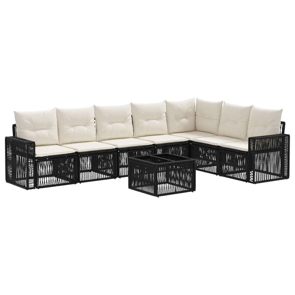 vidaXL Ensemble de canapé de jardin 8 pc Noir et blanc crème polyrotin