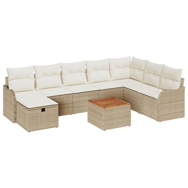 Ensemble de canapé de jardin vidaXL 9 pièces avec coussins rotin synthétique beige