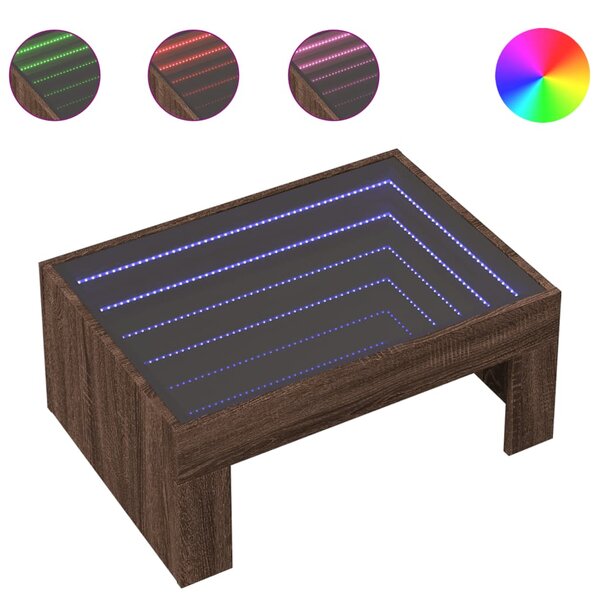 vidaXL Table basse avec LED infini chêne marron 70x50x30 cm