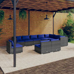 Vidaxl salon de jardin 10 pièces avec coussins résine tressée gris