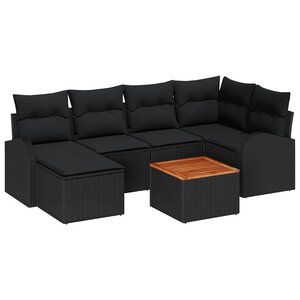 vidaXL Ensemble de canapé de jardin avec coussin 7 Pièces Noir polyrotin