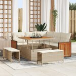 Ensemble de canapé de jardin vidaXL 8 pièces avec coussins en rotin poly beige acacia