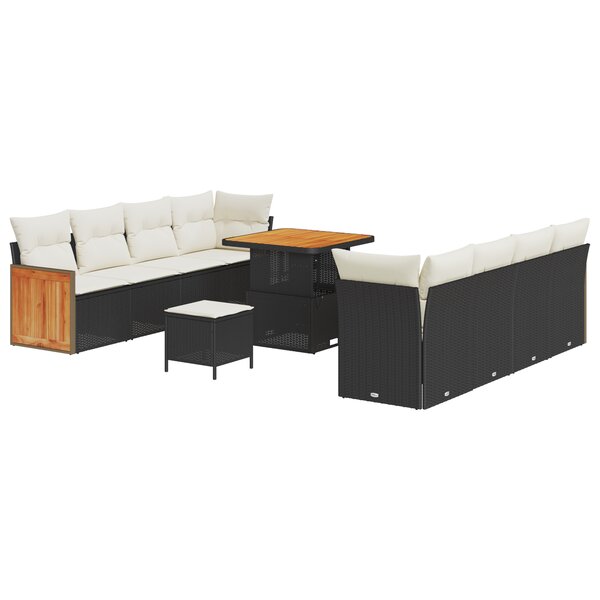 vidaXL Ensemble de canapé de jardin 11 pièces avec coussins Poly Rattan noir
