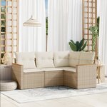 vidaXL Salon de jardin avec coussins 4 Pièces beige résine tressée