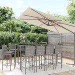 vidaXL Ensemble de bar de jardin 11 Pièces avec coussins gris poly rotin