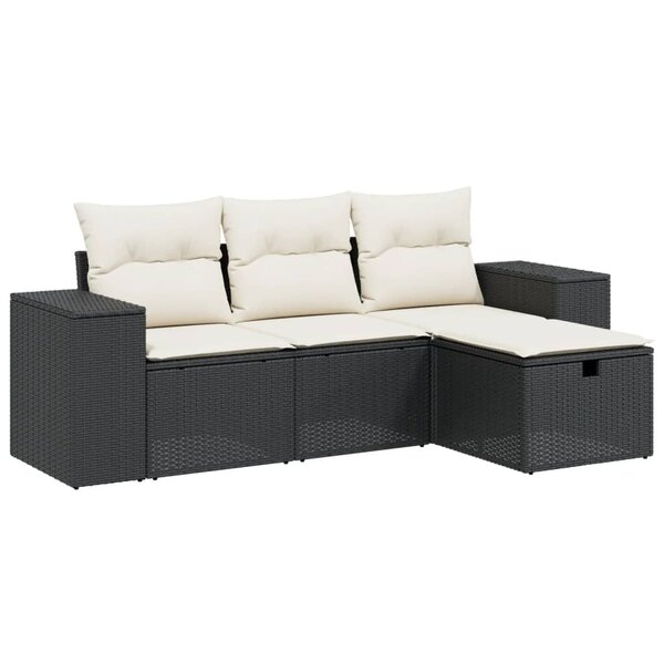 vidaXL Salon de jardin 4 Pièces avec coussins noir résine tressée