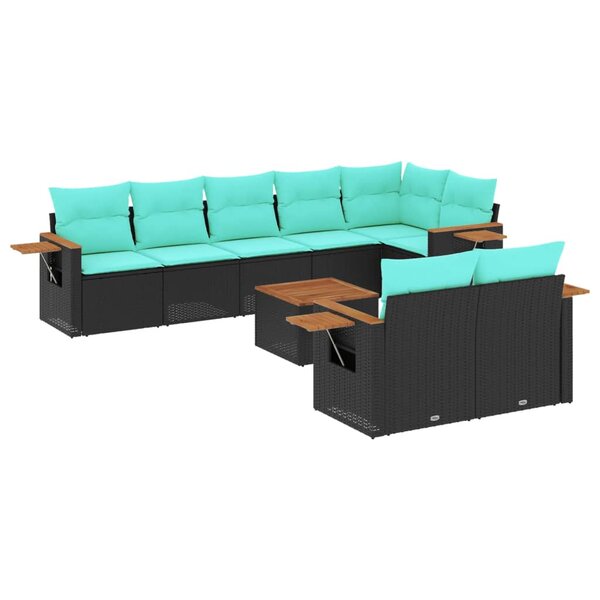 vidaXL Salon de jardin 9 Pièces avec coussins noir résine tressée