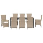 vidaXL Ensemble de salle à manger pour jardin 9 Pièces Beige polyrotin