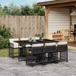 vidaXL Ensemble à manger de jardin coussins 7Pièces Noir Résine tressée