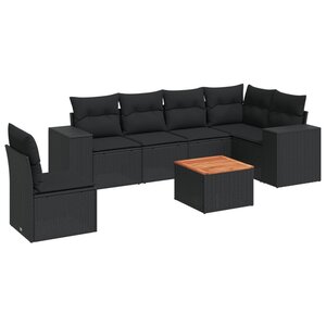 vidaXL Salon de jardin 7 Pièces avec coussins noir résine tressée