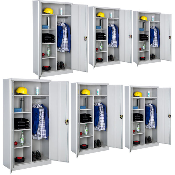 Tectake lot de 6 vestiaires métallique comprenant 6 casiers et 1 penderie intégrée 180x90x40cm - gris