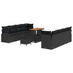 Ensemble de canapés de jardin 11 pièces avec coussins en rotin synthétique noir