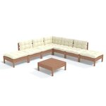 vidaXL Salon de jardin 8 Pièces avec coussins Marron miel Bois de pin