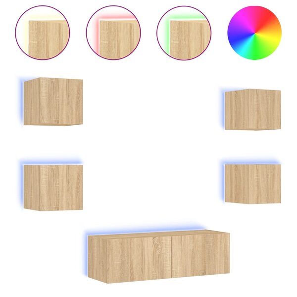 vidaXL Meuble TV muraux 5 Pièces avec lumières LED chêne sonoma