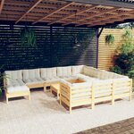 vidaXL Salon de jardin 12 Pièces avec coussins crème Bois de pin