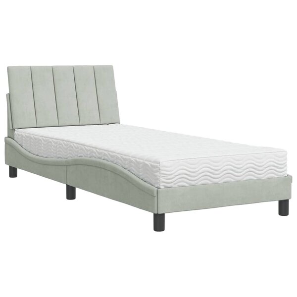 vidaXL Lit avec matelas gris clair 90x200 cm velours