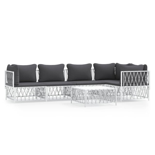 vidaXL Salon de jardin avec coussins 6 Pièces blanc acier