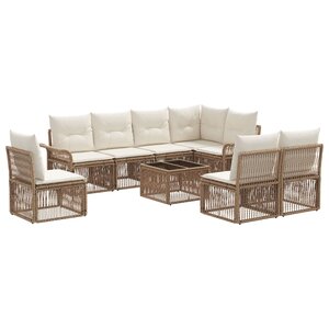 vidaXL Ensemble de canapé de jardin 9 Pièces Beige polyrotin